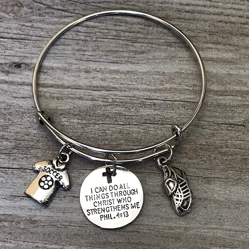 Soccer Bracelet, Christian Faith Charm Bangle